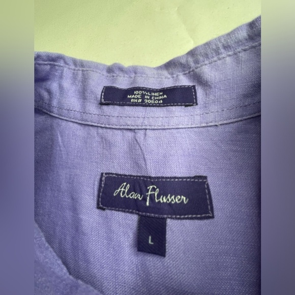 Alan Flusser Linen Purple Long Sleeve Casual Button Down Shirt Size Large - Picture 3 of 7